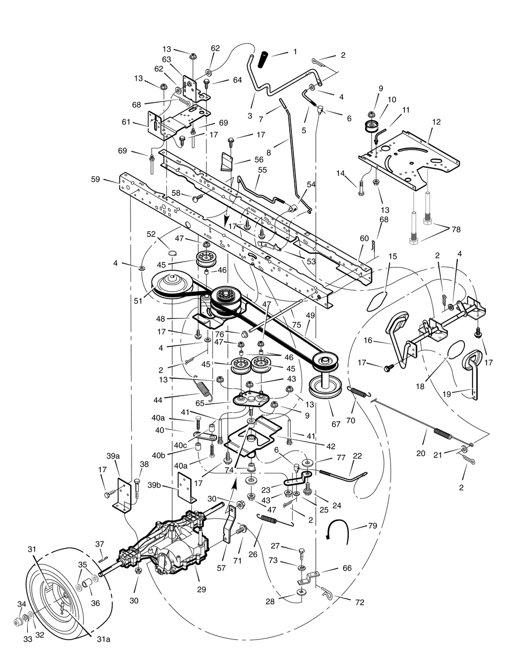 Motion Drive Diagram and Parts List for 7800282-425307X51A 2008 Briggs and Stratton Lawn Tractor
